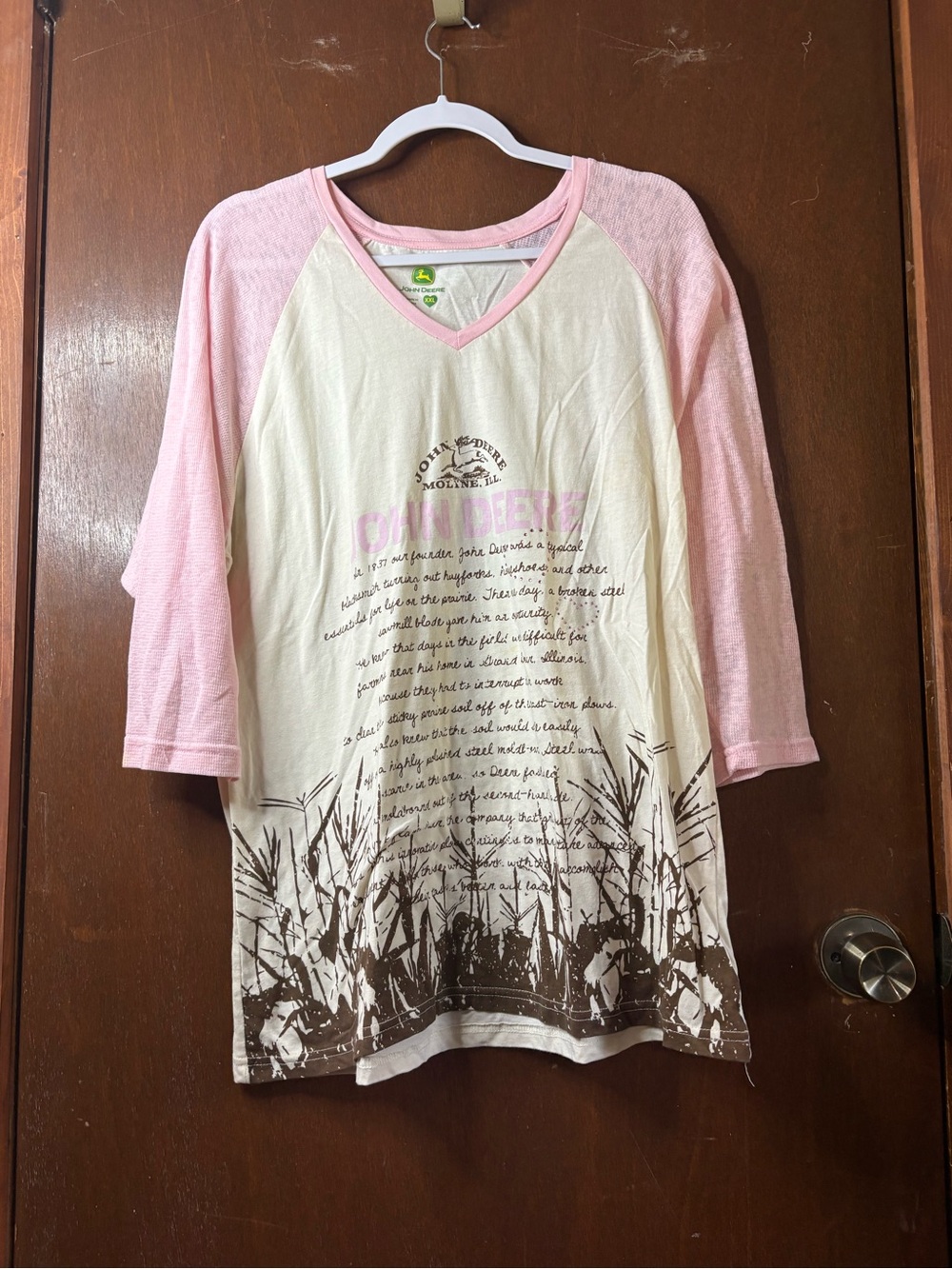 John Deere Pink and Cream Logo Tee
